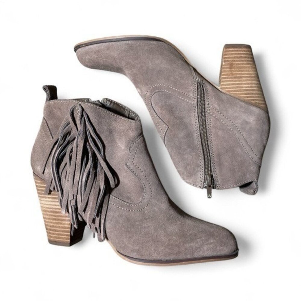 B7- Brown Steve Madden leather Upper western Fringe ankle Ankle Boots - Ohio